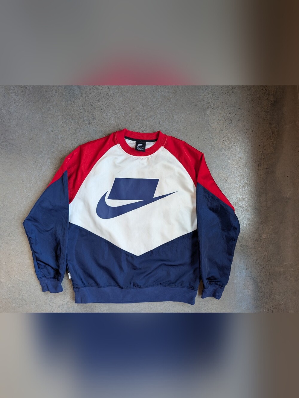 Nike Nylon Satin NSW Blocked Logo Futura Blue Void Red Pullover Men's Medium - Picture 1 of 9